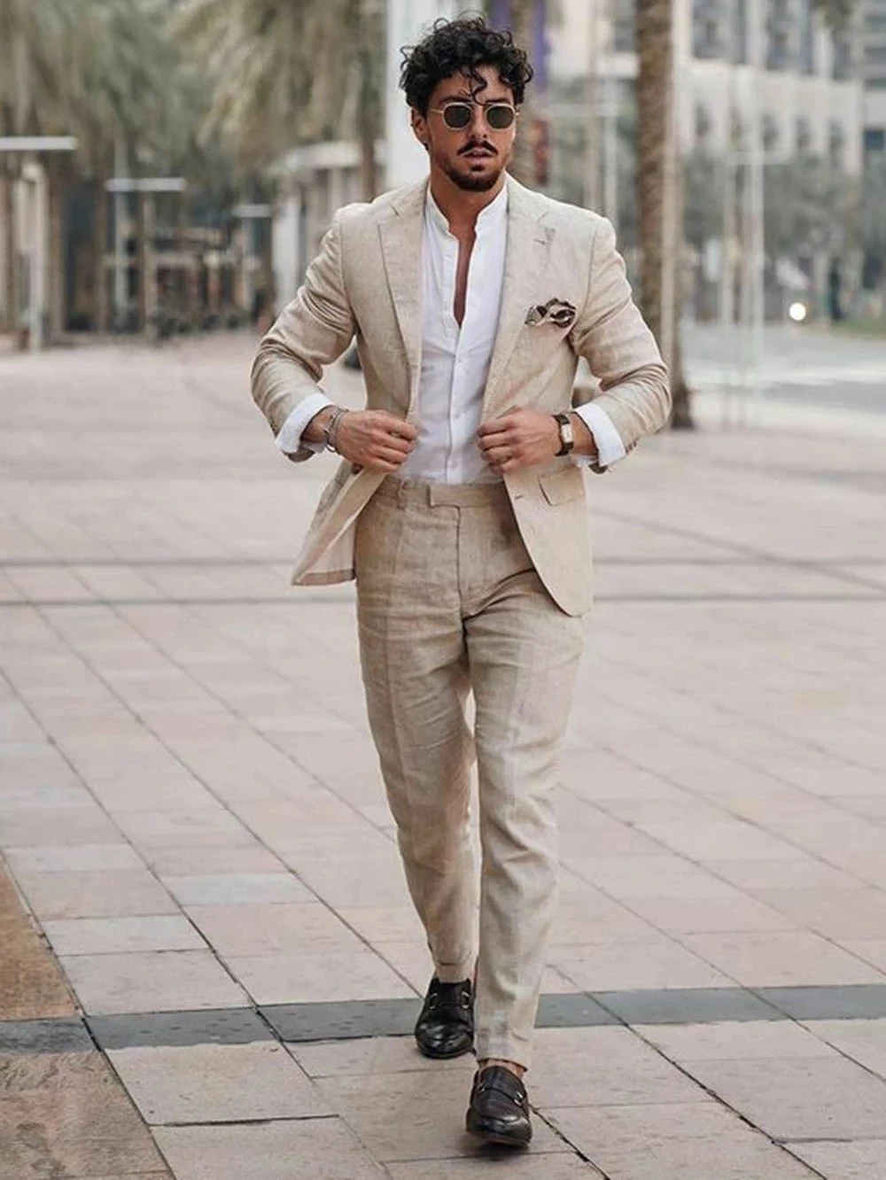Men Formal Wear Jacket - Setelan Linen Bisnis Pantai Musim Panas