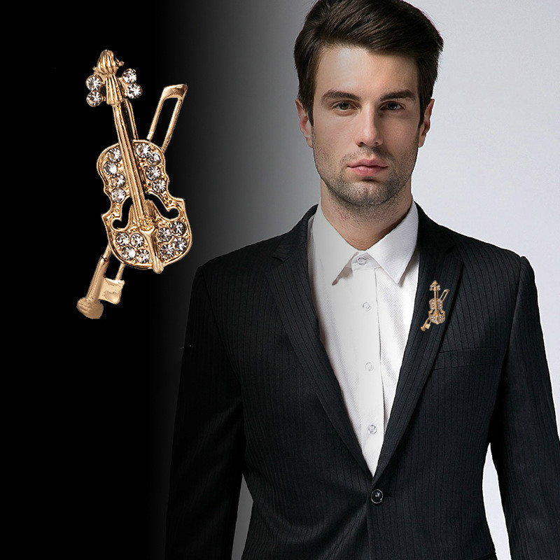 Tuxedo Lapel Pin - Bros biola kristal, peralatan musik mewah,