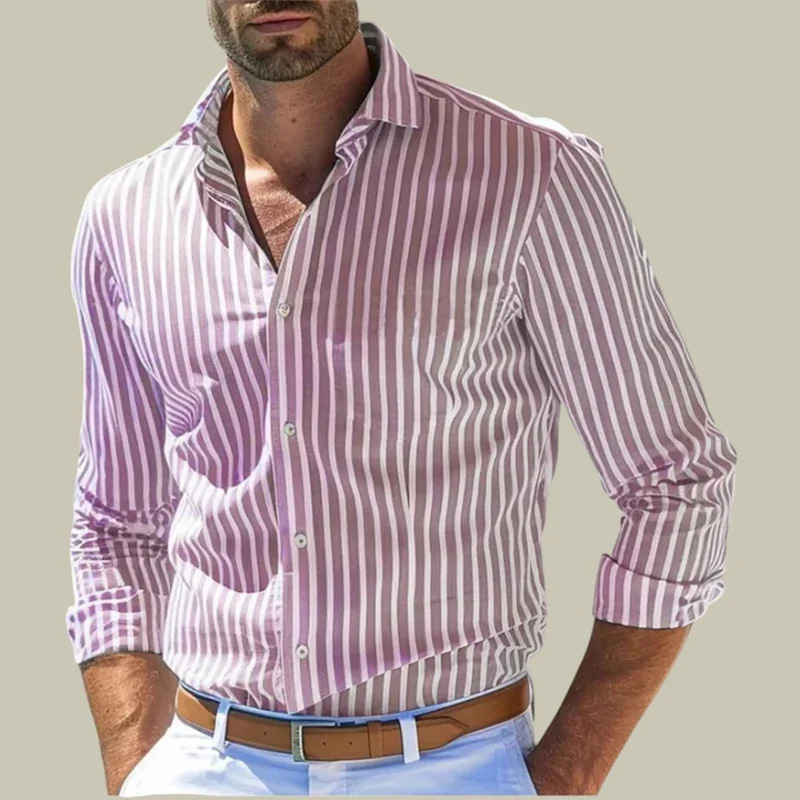 Y2K Formal Wear Men - Kemeja formal pria slim-fit bergaris dengan