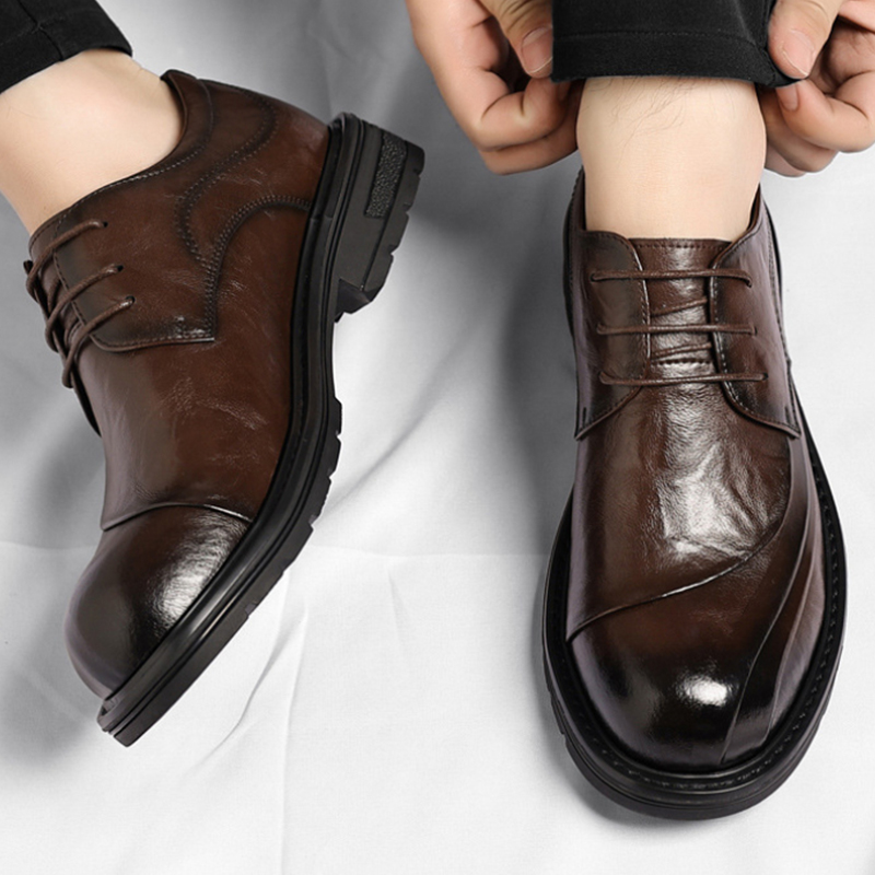 Men Formal Wear Office - Sepatu Kulit Asli Coklat Mengkilap Model