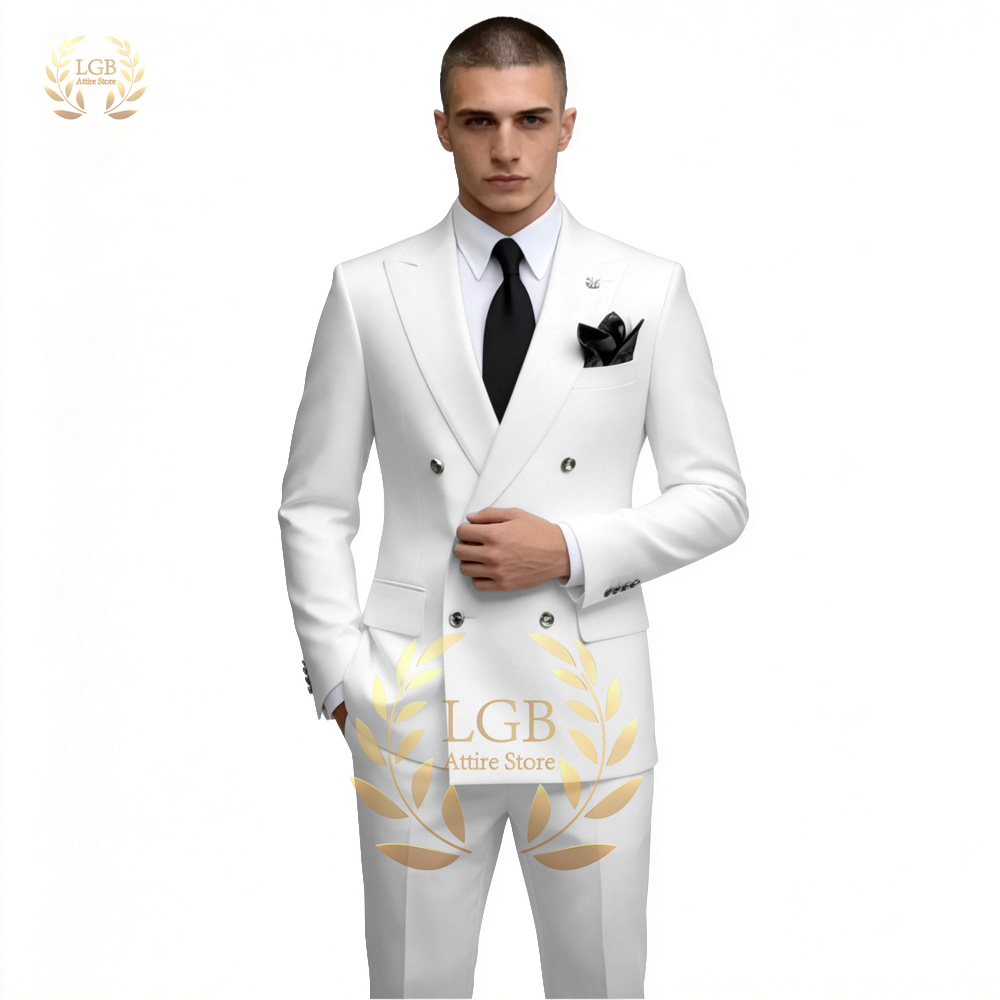 Men'S Formal Evening Wear - Setelan Jas Pria Putih Double Breasted