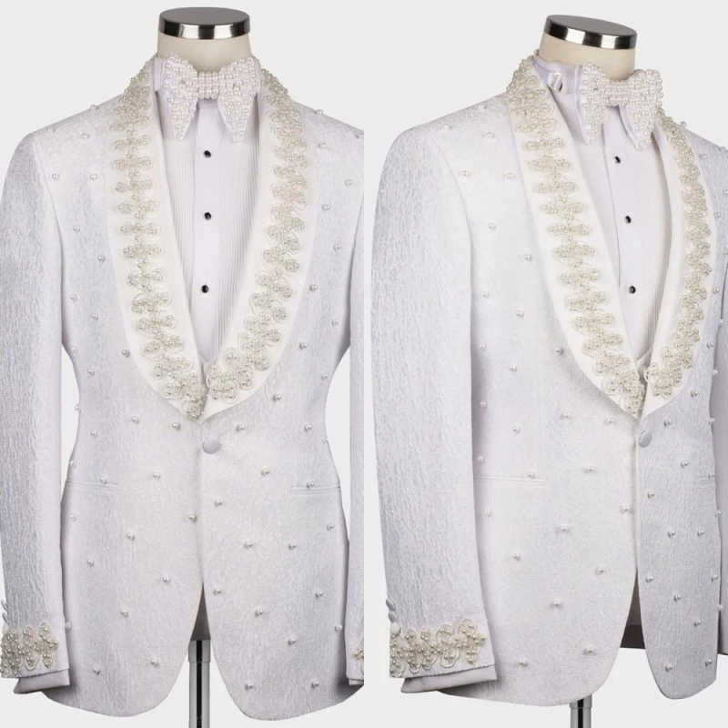 Men'S Formal Wear No Suit - Setelan Pria Pernikahan Putih Blazer Katun
