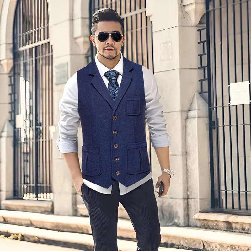 Men'S Formal Wear No Suit - Rompi Jas Pria Herringbone Tweed Kerah
