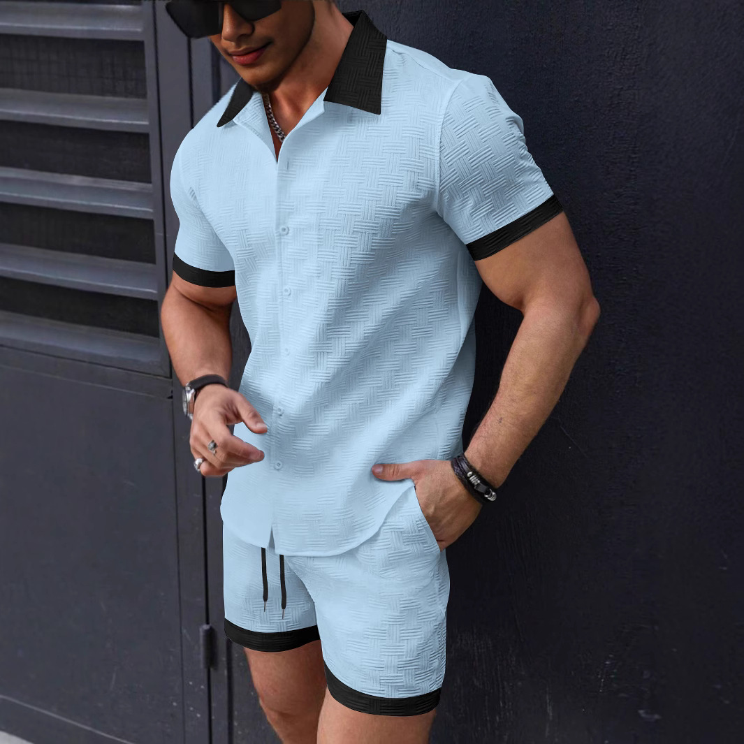 Men'S Formal Beach Wear - Setelan Pria Trendi Linen Kemeja Jacquard