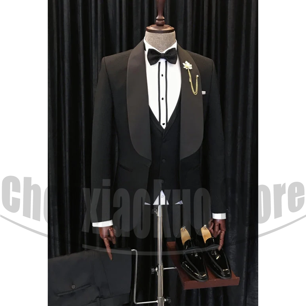 Men Formal Wear 2025 - Jas Pria Hitam Chic Selendang Kerah