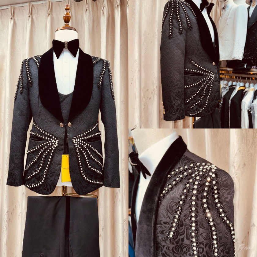 Men'S Formal Wear No Suit - Setelan Pria Kristal Mewah 3 Potong