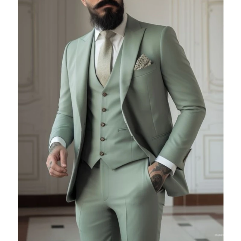 Men Formal Wear Jacket - Setelan pakaian pernikahan 3 potong, setelan