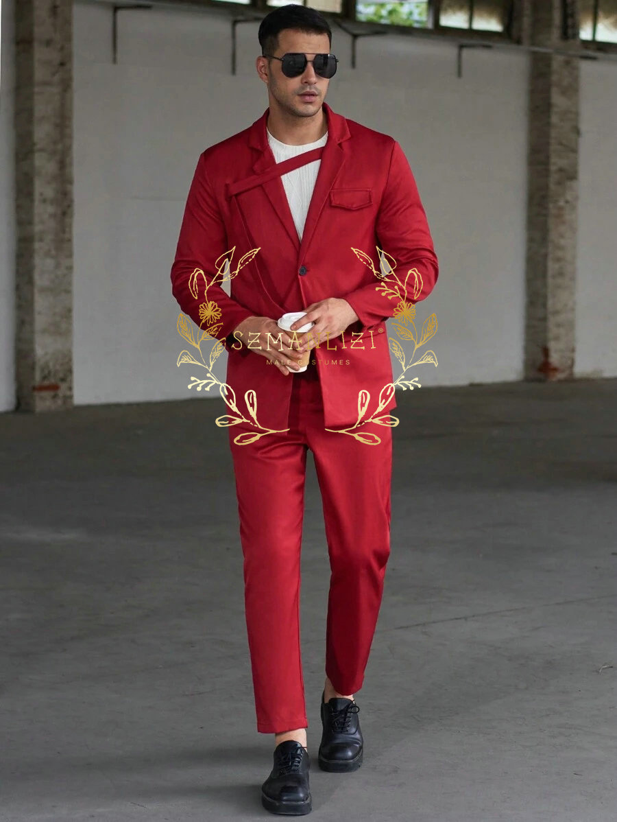 Men'S Formal Evening Wear - Setelan Pria Kasual Modis Tuksedo Merah