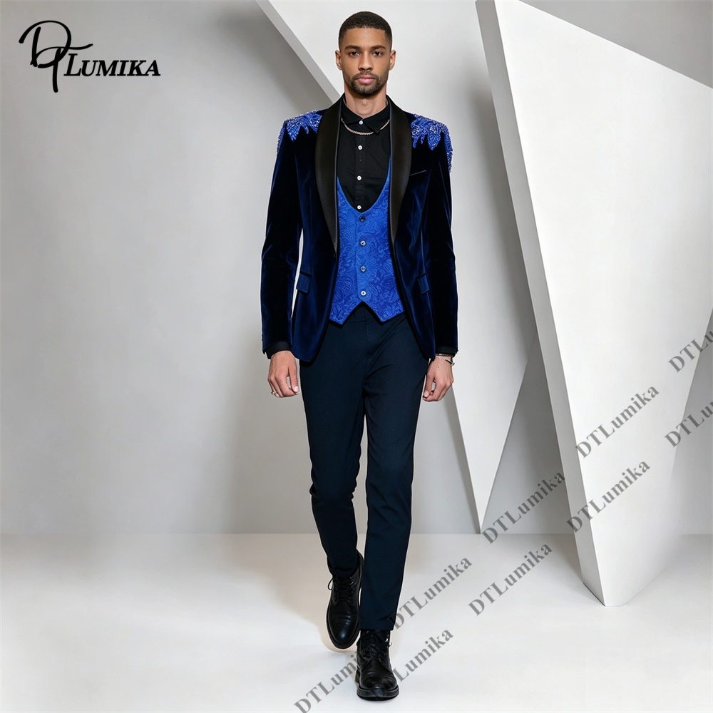 Men Formal Wear Office - Setelan Pria 3 Potong Bahan Beludru