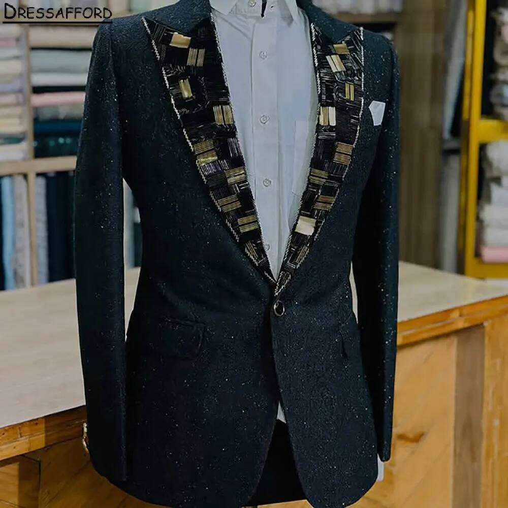 Men'S Formal Wear No Suit - Jas Tuxedo Pria Hitam Berkilau Kristal