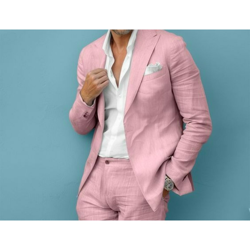 Setelan Jas Pria Linen Slim Fi - Men'S Formal Wear No Suit ulasan dan harga