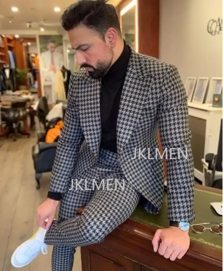 Setelan Pria Houndstooth 2 pot - Men Formal Wear Jacket ulasan dan harga