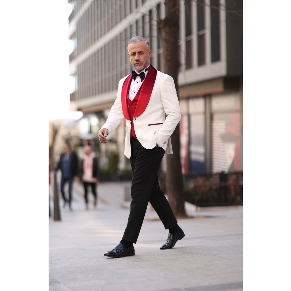 Tuksedo Pernikahan Pria Merah  - Men Formal Wear Modern ulasan dan harga