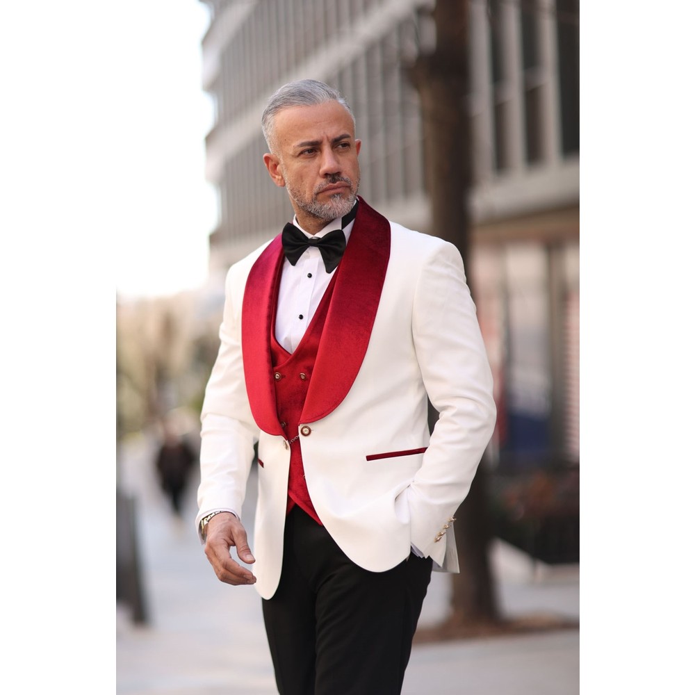 Tuksedo Pernikahan Pria Merah  - Men Formal Wear Modern ulasan dan harga