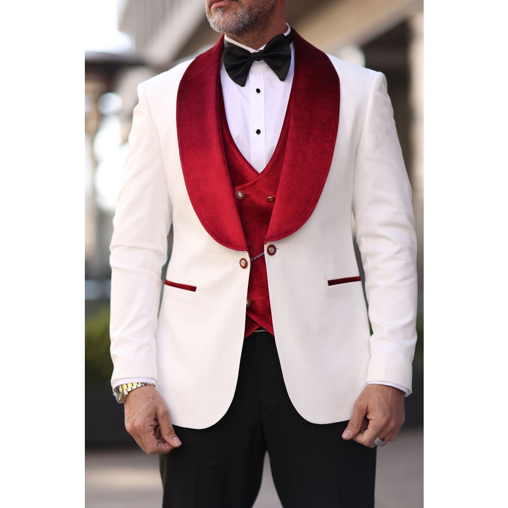 Tuksedo Pernikahan Pria Merah  - Men Formal Wear Modern ulasan dan harga